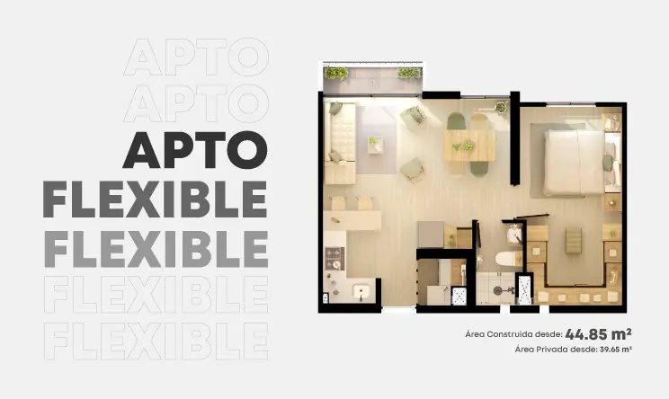 NOTA LEGAL MATERIAL PUBLICITARIO Las imágenes son una representación arquitectónica del proyecto, pueden estar sujetas a modificaciones. Ninguna descripción oral puede ser tomada como representación del proyecto propuesto por los promotores. Las áreas mencionadas pueden sufrir cambios, ajustes y/o modificaciones como consecuencia directa de las modificaciones ordenadas por la curaduría o por la alcaldía competente en la expedición de la licencia urbanística o por la autoridad competente. Las imágenes publicadas son representaciones digitales del diseño y junto con los muebles exhibidos, pueden variar su percepción y construcción final. Los muebles son ilustrativos y no se entregan con el inmueble ni con las áreas comunes, para mayor detalle revisar las especificaciones de construcción. Los datos aquí publicados pueden variar sin previo aviso. Antes de tomar su decisión, infórmese en la sala de ventas y con su asesor comercial acerca de las condiciones y características del proyecto. Los apartamentos se entregarán en obra gris · Las imágenes son una representación gráfica e ilustrativa del proyecto, por lo tanto pueden presentarse variaciones en el diseño y acabados · La vegetación, mobiliario interior, personas y los vehículos son ayudas gráficas de lo que puede ser el proyecto en su funcionamiento, por lo que ésta representación no constituye una oferta u obligación de entregar en dicha forma. Algunas de las zonas verdes colindantes con el conjunto constituyen parques que serán cedidos y entregados al municipio, de acuerdo a la ley.